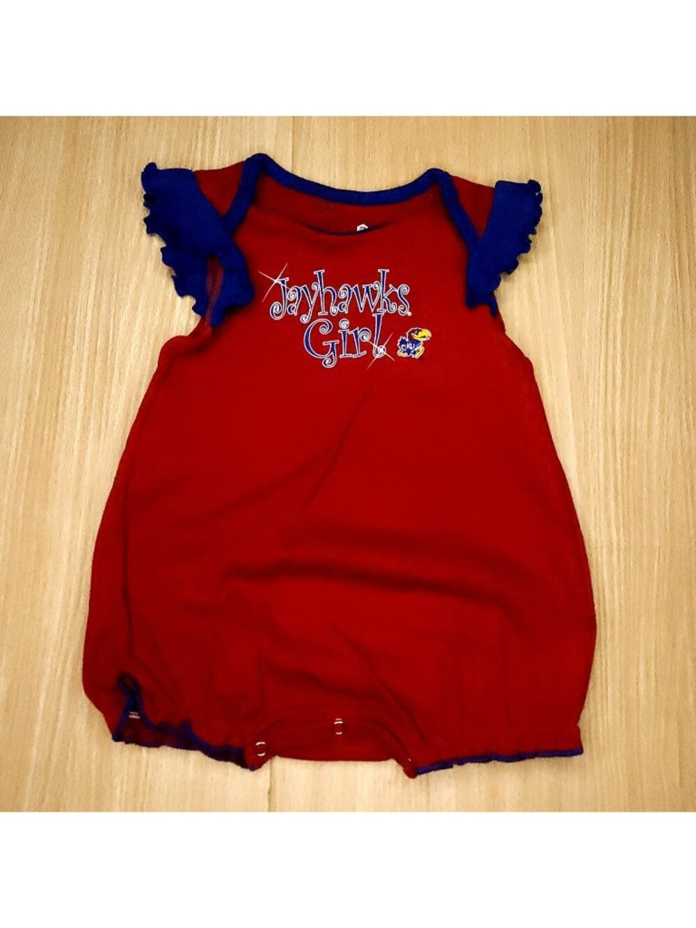 University Of Kansas Red Girls Short Sleeve Romper 6-9 Months